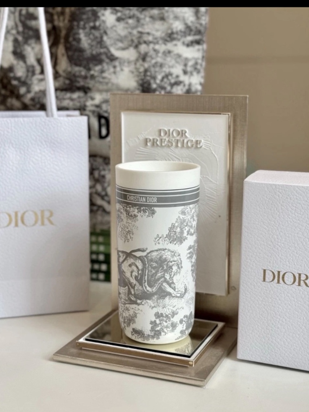 Dior Toile de Jouy Travel Cup - White & Gray